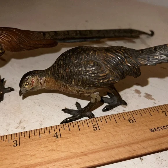 Antique cold painted bronze quail bird figurines Austrian